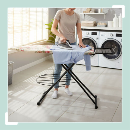 Height-Adjustable Ironing Board with Iron Rest, 110x33 cm