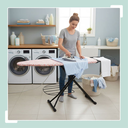Height-Adjustable Ironing Board with Iron Rest, 110x33 cm