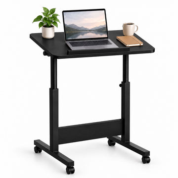 Height-Adjustable Laptop Table with Castors, Tilting Top – Black, 67-90 cm