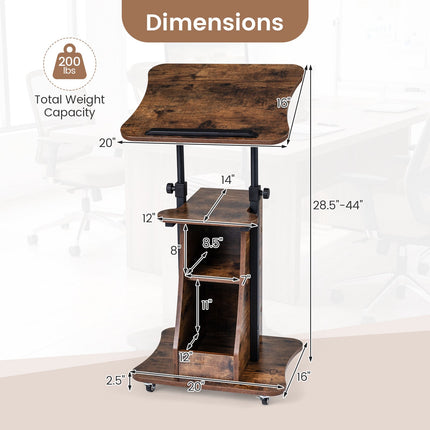 Height-Adjustable Mobile Laptop Cart, Tilt Top, Storage, White