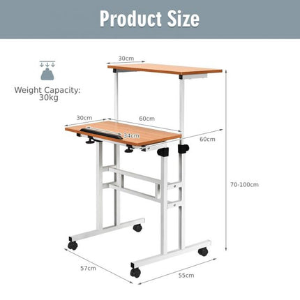 Height-Adjustable Mobile Standing Desk, Tilt Top, Wheels