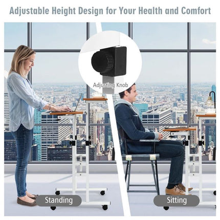 Height-Adjustable Mobile Standing Desk, Tilt Top, Wheels