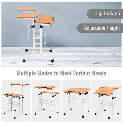 Height-Adjustable Mobile Standing Desk, Tilt Top, Wheels