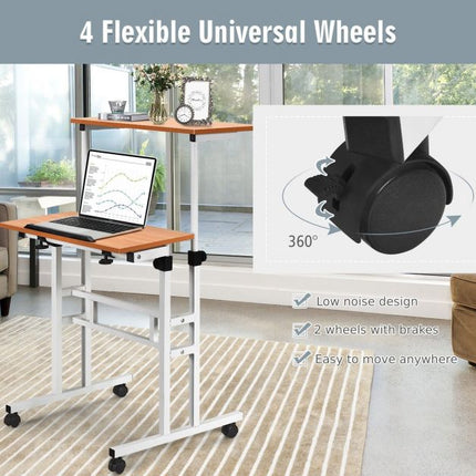 Height-Adjustable Mobile Standing Desk, Tilt Top, Wheels