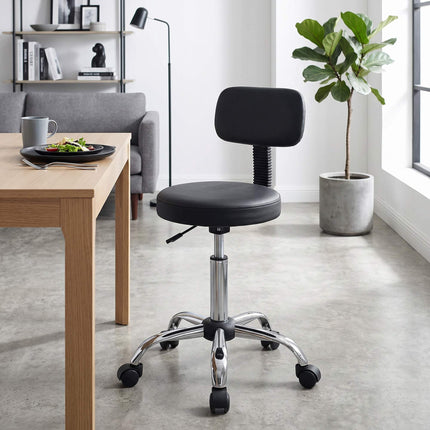 Height Adjustable Rolling Stool with Removable Backrest, Faux Leather, Black