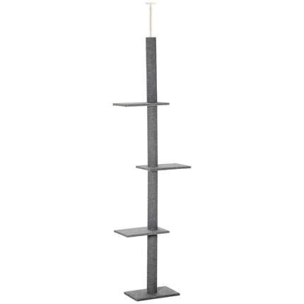 Height-adjustable cat scratching post, climbing tree, grey