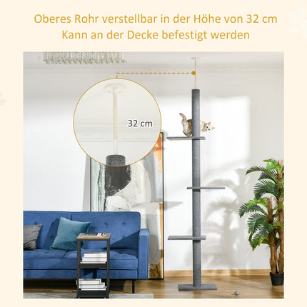 Height-adjustable cat scratching post, climbing tree, grey