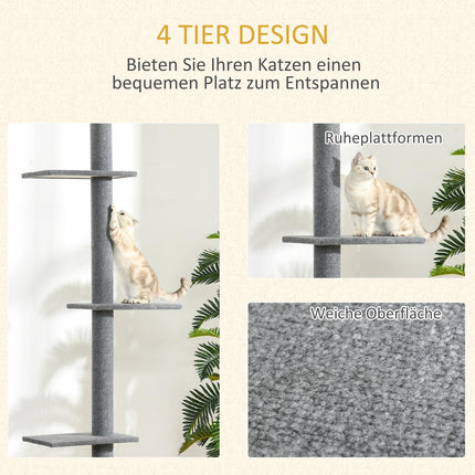 Height-adjustable cat scratching post, climbing tree, grey
