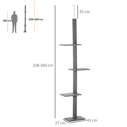 Height-adjustable cat scratching post, climbing tree, grey