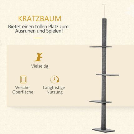 Height-adjustable cat scratching post, climbing tree, grey