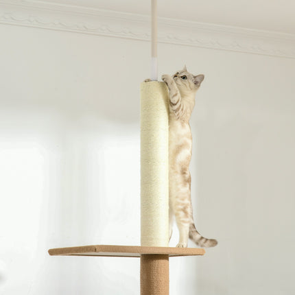Cat climbing tree, height adjustable scratching post, khaki
