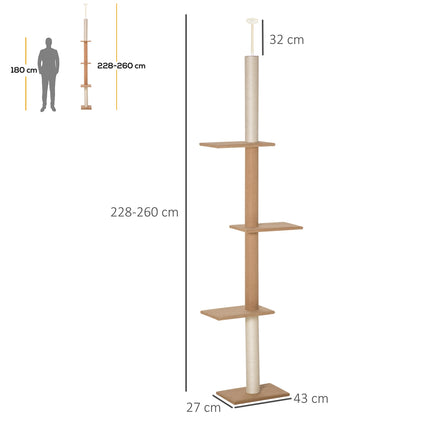 Cat climbing tree, height adjustable scratching post, khaki