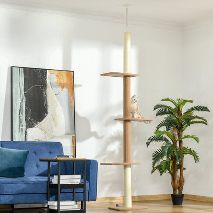 Cat climbing tree, height adjustable scratching post, khaki