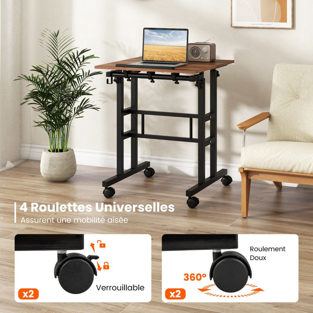 Height Adjustable Standing Desk with Wheels, Tilting Tray