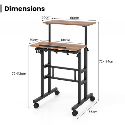 Height Adjustable Standing Desk with Wheels, Tilting Tray