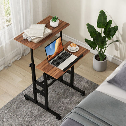 Height Adjustable Standing Desk with Wheels, Tilting Tray