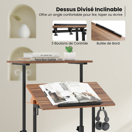 Height Adjustable Standing Desk with Wheels, Tilting Tray