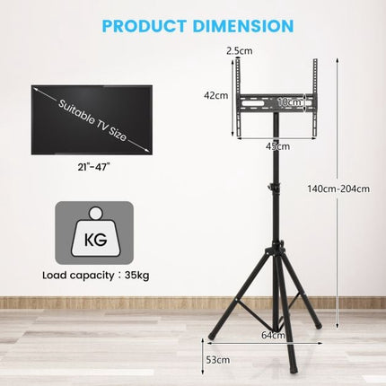 Height-Adjustable TV Tripod Stand, 21–47 Inch, 35 kg
