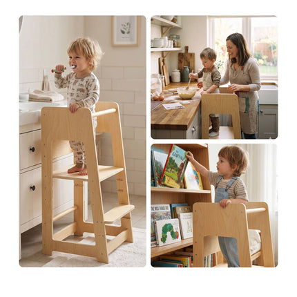 Height-Adjustable Toddler Learning Tower, Natural Wood