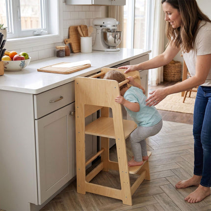 Height-Adjustable Toddler Learning Tower, Natural Wood