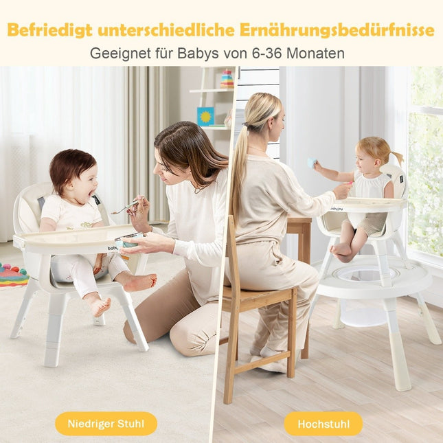 Height-adjustable 6-in-1 baby high chair beige high chair & dining chair & children's seating group