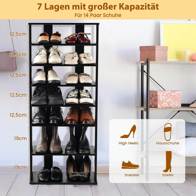 In hoogte verstelbare schoenenstandaard met 8 niveaus van hout, schoenenrek, vrijstaande hoekplank, bruin