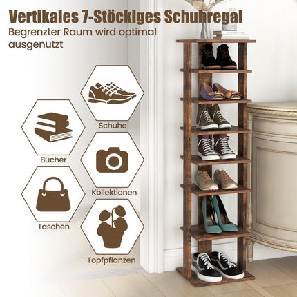 Height-adjustable 8-tier wooden shoe stand, space-saving shoe rack, brown