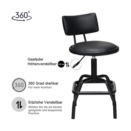 Height-adjustable bar stool with faux leather & padded backrest 360° rotating bar chair