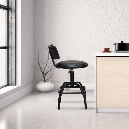 Height-adjustable bar stool with faux leather & padded backrest 360° rotating bar chair
