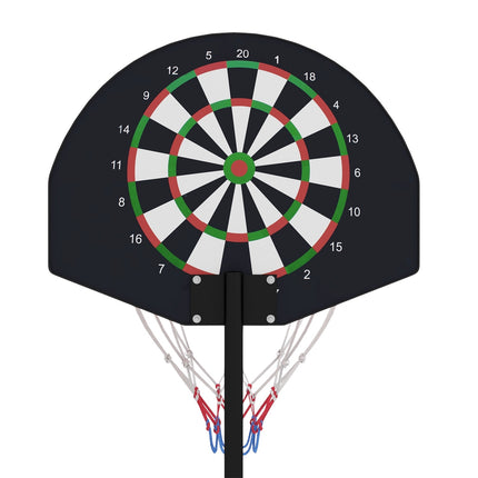 Height-adjustable basketball hoop with magnetic dart board