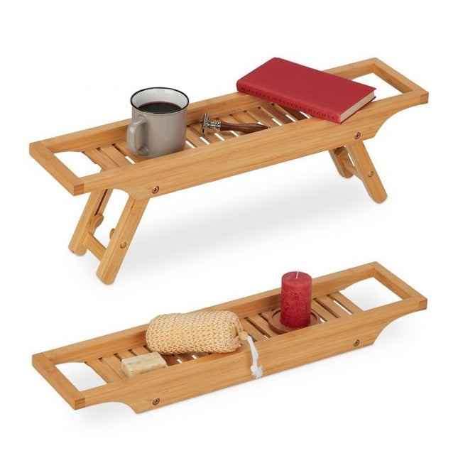 Height-adjustable bath shelf in bamboo