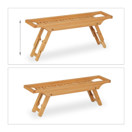 Height-adjustable bath shelf in bamboo