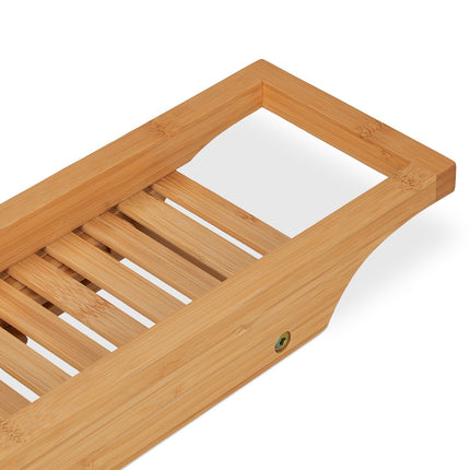 Height-adjustable bath shelf in bamboo