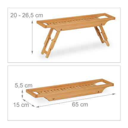 Height-adjustable bath shelf in bamboo