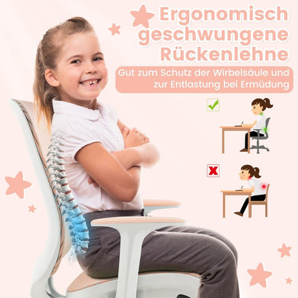 Height-adjustable children's swivel chair with seat brake Ergonomic desk chair Office chair Pink
