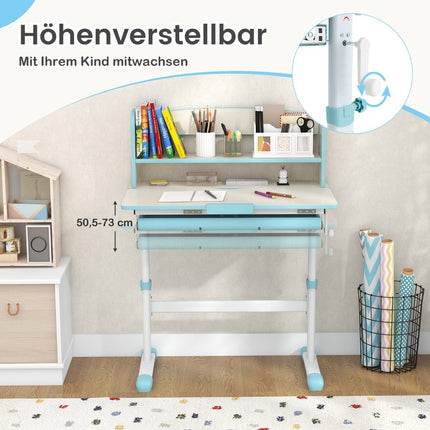 Height-adjustable desk with tilting table top &amp; Drawer &amp; Shelf Children's Study Table Blue
