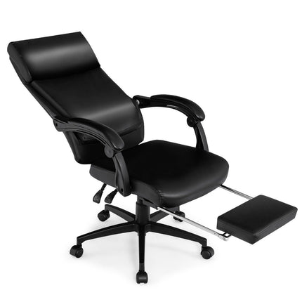 Height-adjustable executive chair swivel chair with headrest & retractable footrest black 360° rotatable 105-145° adjustable