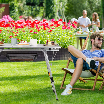 Height-adjustable folding aluminum table
