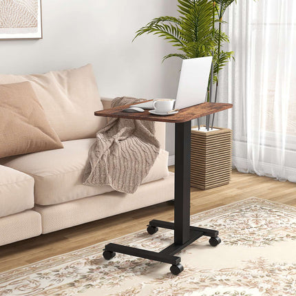 Height adjustable laptop, rustic brown, wheels and brake
