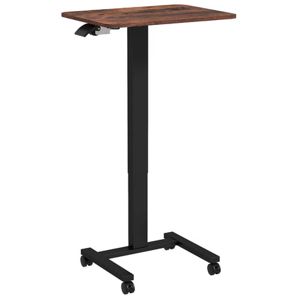 Height adjustable laptop, rustic brown, wheels and brake