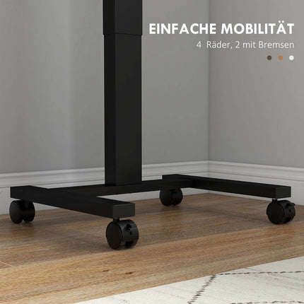 Height adjustable laptop, rustic brown, wheels and brake
