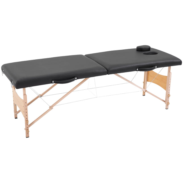 Height-adjustable massage table in black foam - poplar wood