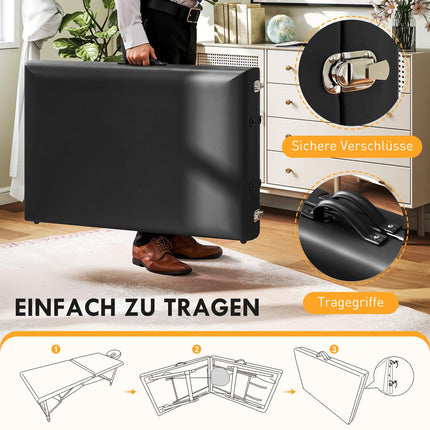 Foldable Massage Table, Height-Adjustable, Black, Wood Frame