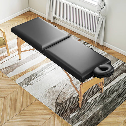 Foldable Massage Table, Height-Adjustable, Black, Wood Frame
