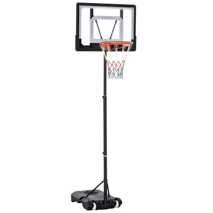 Height-adjustable outdoor basketball hoop with wheels, black