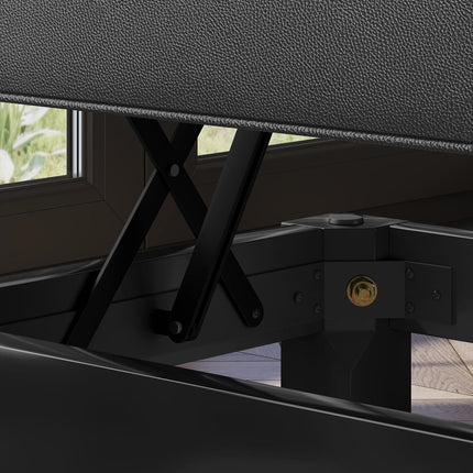 Height-adjustable piano bench, storage, black artificial leather