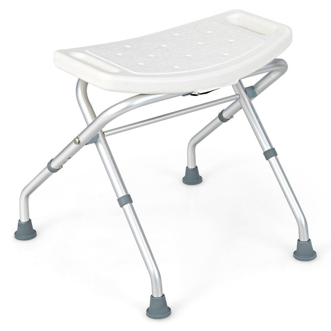 Height-adjustable shower stool with non-slip rubber feet, 150 kg load capacity, shower bench, white