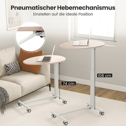 Height-adjustable side table with wheels Mobile laptop table 74-108 cm pink + white static load up to 75 kg