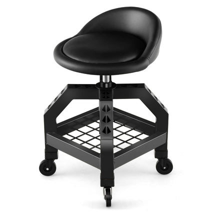 Height-adjustable workshop stool 150 kg load capacity with tool tray workshop chair black