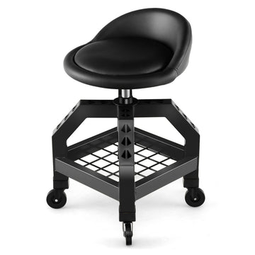Height-adjustable workshop stool 150 kg load capacity with tool tray workshop chair black